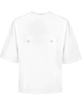 Biały t-shirt relaxed z haftem silver, Patchouli