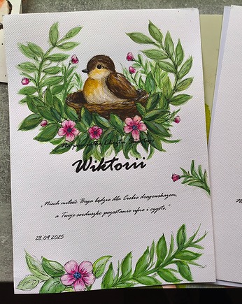 Ręcznie Obraz Pamiątka Chrztu Świętego personalizowana A4 prezent, kkjustpaint Karolina Kamińska
