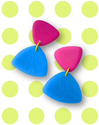 Geometryczne kolczyki- trójkąty lazur/fuksja, sploteka