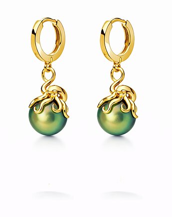 Kolczyki OŚMIORNICE Z ZIELONĄ PERŁĄ- srebro, złoto, różowe złoto, ISSI Jewelry