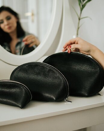 Komplet kosmetyczek BEAUTY HELPER - skórzane kosmetyczki - czarne, NASHE