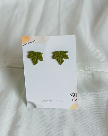 Kolczyki sztyfty jesień liście zielone, Waszkamade