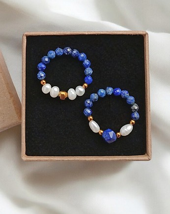 PREMIUM : zestaw pierścionków : lapis lazuli, perły, kaktusia