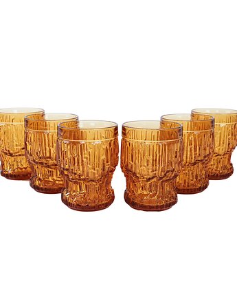 Komplet szklanek bursztynowych, włoski design, lata 60, produkcja: Włochy, Przetwory design