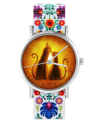 Zegarek - Kotki - folk biały, nylonowy, yenoo