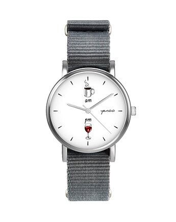 Zegarek  mały - Kawa i wino - nylonowy, szary, yenoo