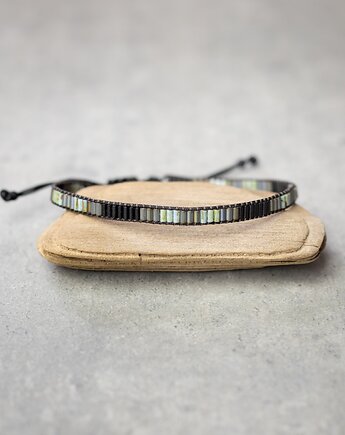 Bransoletka męska makramowa z koralikami - czarno-szaro-zielona, Tauriel Design