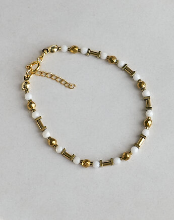 Biało-złota bransoletka z muszli i hematytu, AT NOON