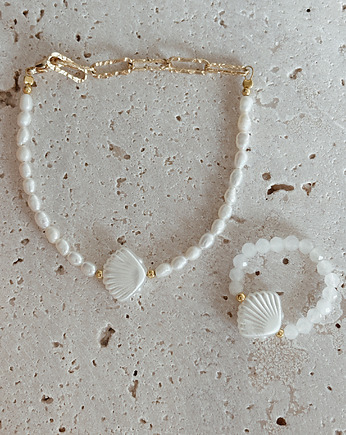 Bransoletka z pereł naturalnych muszelka, Chmolowska Jewellery