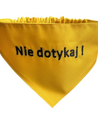 Bandana ostrzegawcza dla psa XL na gumce - NIE DOTYKAJ - żółta, Psia szafa