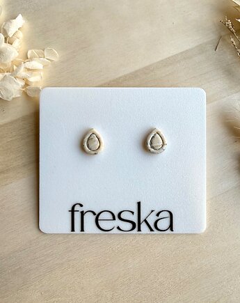 Kolczyki Łezki z Ramką piaskowe ze srebrnym twistem, freska