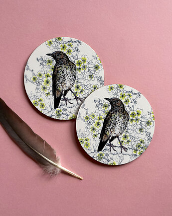 Podkładki pod kubek- Drozd śpiewak - Ilustracja, BOSKE