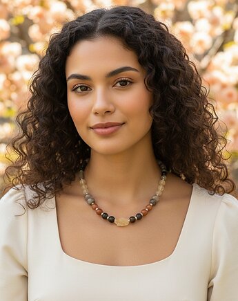 Duży, brązowy naszyjnik, cytryn, jaspis, agat, srebro 925, Yamira Art Studio