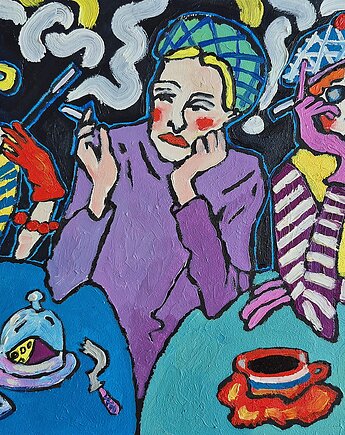 Obraz  trzy divy plotkują, alice oil on canvas