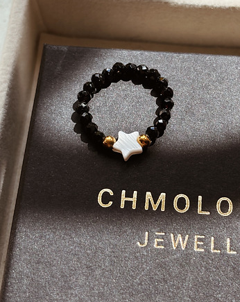 Pierścionek elastyczny Onyks i Kwarc Dymny, Chmolowska Jewellery