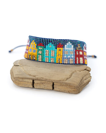 Bransoletka tkana z koralików - kamieniczki nocą, Tauriel Design