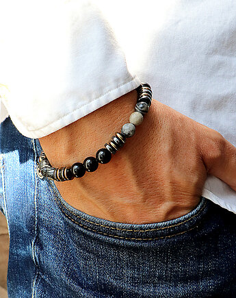 Bransoletka męska - czarny turmalin, jaspis, hematyt, Bring Biżuteria