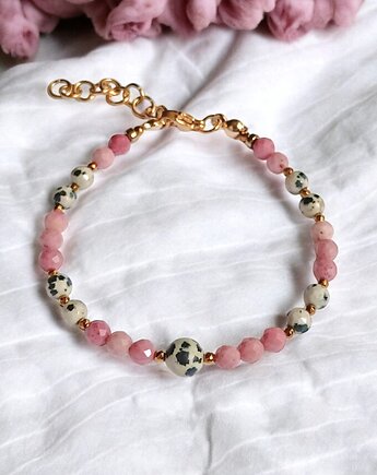 Jaspis dalmatyński i rodonit bransoletka, kaktusia