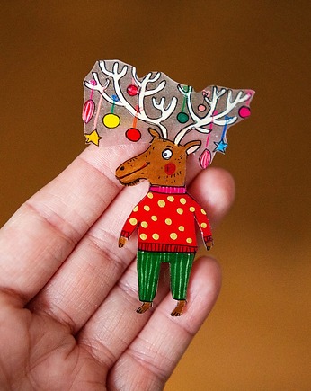 Zabawna  broszka ze świątecznym łosiem Bogdanem, Pintura