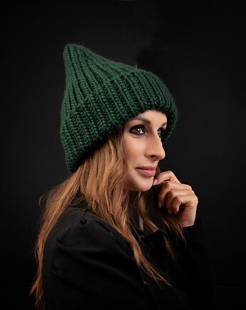 Beanie  z wełny peruwiańskiej butelkowa zieleń, eddfupanda