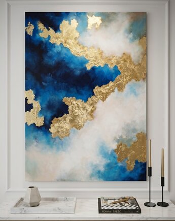 OCEAN ŚWIATŁA  - obraz abstrakcyjny z fakturą i złoceniami 140x100 cm, Anna Jatczak Art