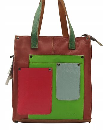 Torebka damska shopper, pojemna, skórzana ze skrawków kolorowa OLIVKA, Olivka Warsaw