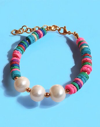 SUMMER COLLECTION : bransoletka : PERŁY i lawa, kaktusia