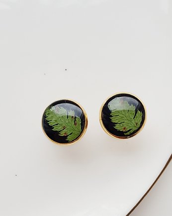Kolczyki sztyfty z paprocią, Jaskółcze ziele handmade 