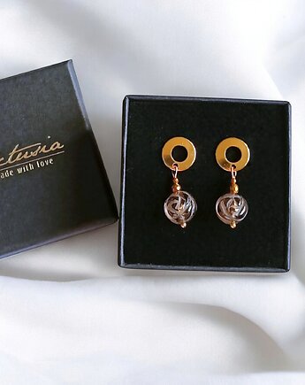 Kolczyki różyczki : RZEŹBIONY kwarc dymny : wyjątkowy prezent, kaktusia