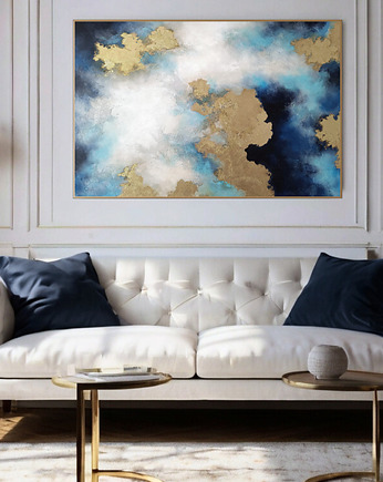 ŚWIETLISTY HORYZONT - obraz abstrakcyjny z fakturą i złoceniami 100x70 cm, Anna Jatczak Art