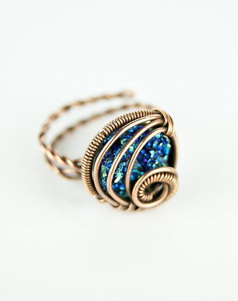 Pierścionek z druzą z żywicy, Blue Pearl Art