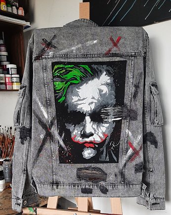 Joker, kurtka jeansowa malowana ręcznie, dzień ojca, rękąROBIONE