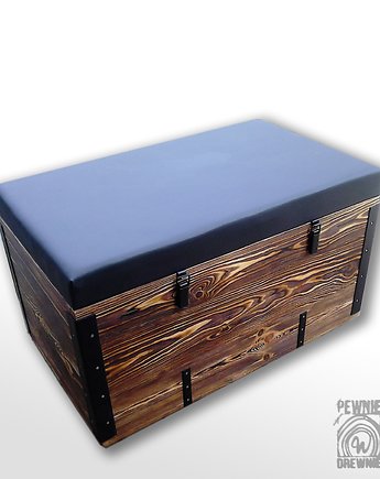 Skrzynia drewniana/kufer z tapicerowanym siedziskiem, Pewnie w Drewnie