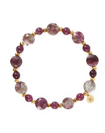 Bransoletka z bordowych kamieni Turmalinu - Wersja Pozłacana, Kulka Bransoletki