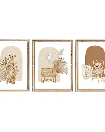 Zestaw 3 plakatów obrazków Boho nursery A3 PZ, Bajkowe Wnetrza