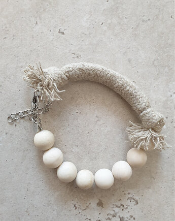 Bransoletka WĘZŁY kamień rzeczny, lniany sznur, modesign