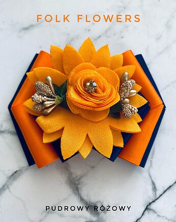 Brosza z kolekcji FOLK Flowers z kolorowym kwiatem New, Pudrowy Różowy