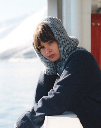 PUSZCZYK Stalowy Puchaty Kaptur Balaclava z etycznej Wełny Merino z Bawełną, KOPYTO