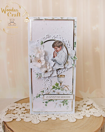 Kartka komunijna, Pamiątka Pierwszej Komunii, prezent "Bright 1" GOTOWA, Lulaczkowo