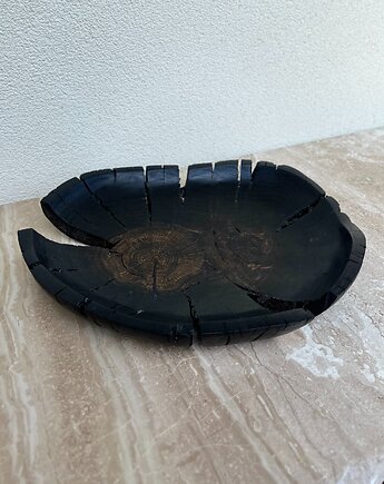 Duża misa z czarnego dębu z naturalnymi pęknięciami , LineWood