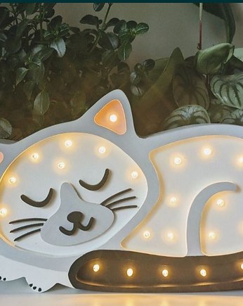 Drewniana nocna lampka LED kot, lampa dla dzieci kotek, imole