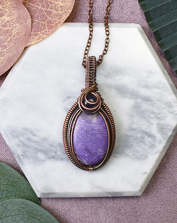 Miedziany wisiorek wire wrapping z purpurytem i ametystem #449, Spirit Of Copper
