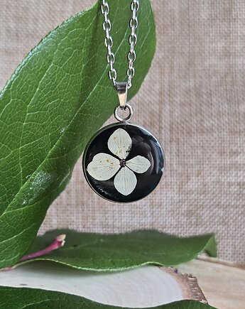 Srebrny wisiorek prawdziwe kwiaty hortensja