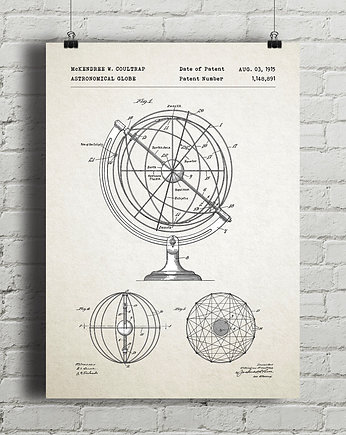 Globus astronomiczny - patent - plakat vintage, minimalmill