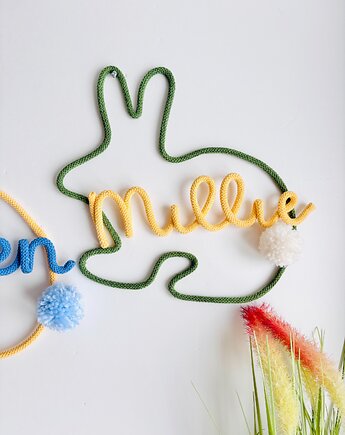 Królik z imieniem personalizowana dekoracja do pokoju dziecka prezent, Ren Art gifts