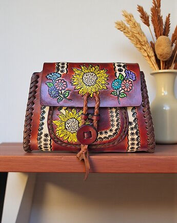 Torebka skórzana Ivanna ręcznie robiona kwiaty, SempreArte