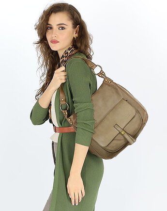 Torebka worek skóra naturalna hobo bag - beżowa, Marco Mazzini