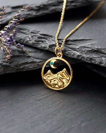 Pozłacany naszyjnik górska noc z turkusowym kryształkiem, Szkatułka Emi