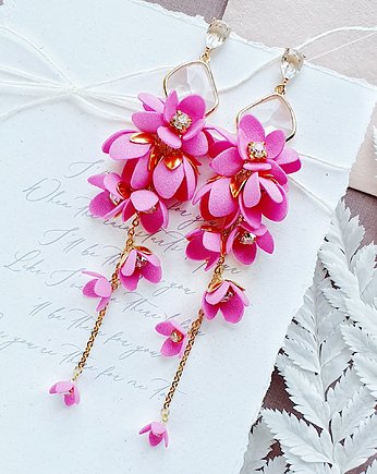 Złote Kolczyki ślubne z kwiatami - ERIS różowe na sztyftach, PiLLow Design