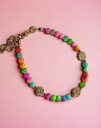 Bransoletka : summer collection : kolorowa muszla i kwiatuszki, kaktusia